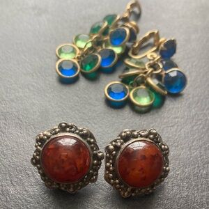 Genuine Amber and Silver Clip Earrings from the Baltic Sea plus a Bonus Pair